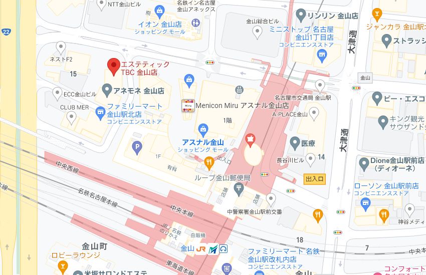 エステティックTBC金山店の周辺地図