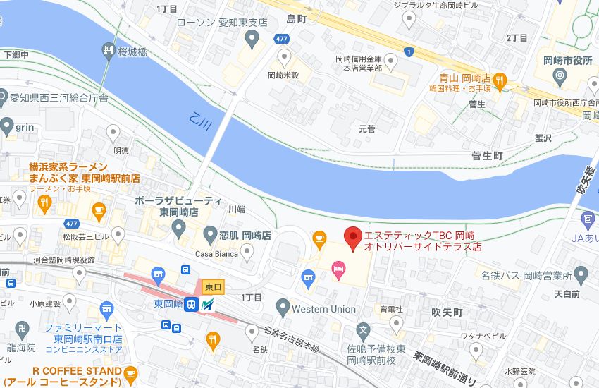 エステティックTBC岡崎オトリバーサイドテラス店の周辺地図