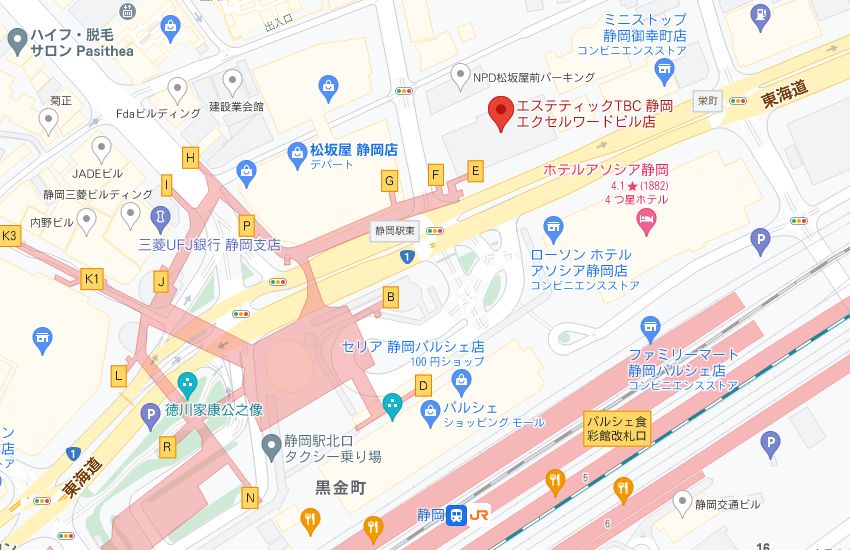 エステティックTBC静岡エクセルワードビル店の周辺地図