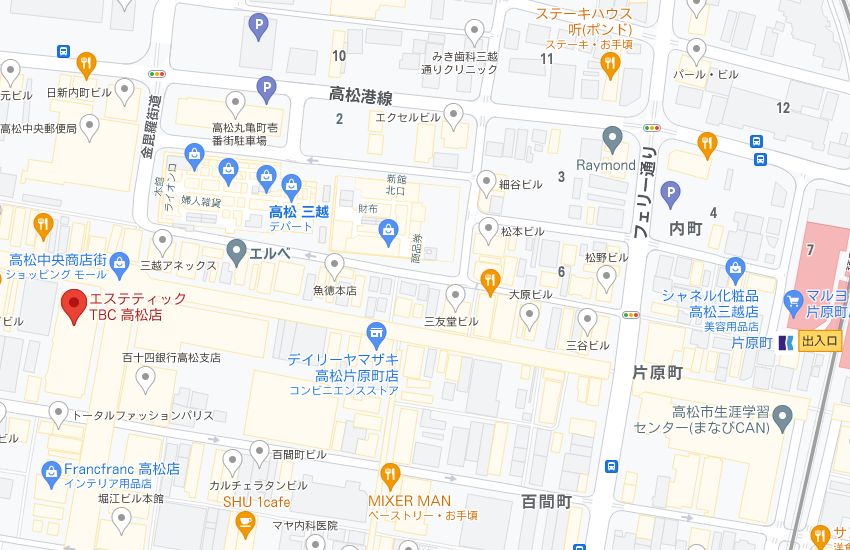 エステティックTBC高松店の周辺地図