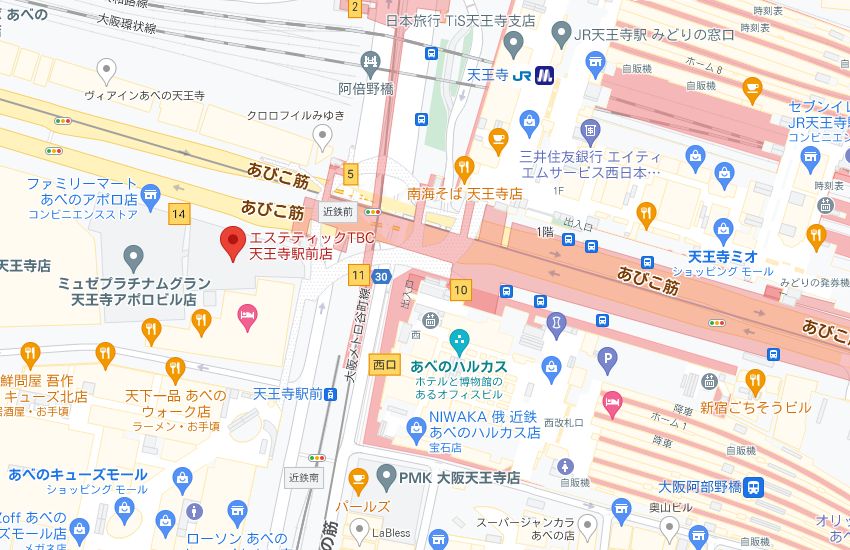 エステティックTBC天王寺駅前店の周辺地図