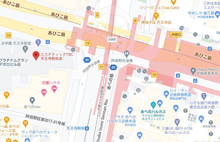 エステティックTBC天王寺駅前店の周辺地図