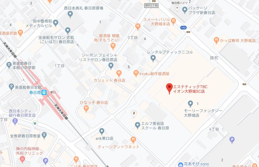 エステティックTBCイオン大野城SC店地図