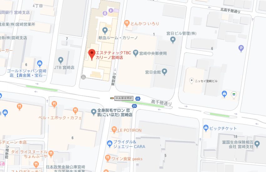 エステティックTBCカリーノ宮崎店地図