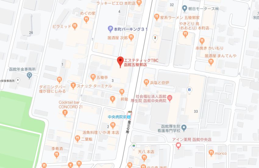 エステティックTBC函館五稜郭店地図