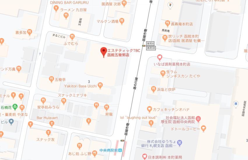 エステティックTBC函館五稜郭店地図