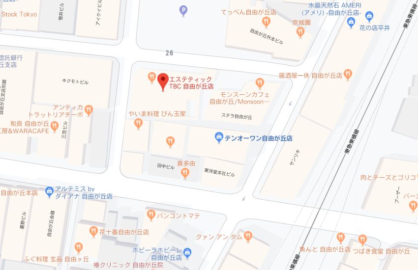 エステティックTBC自由が丘店地図