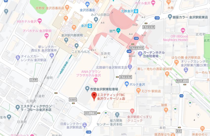 エステティックTBC金沢ヴィサージュ店地図