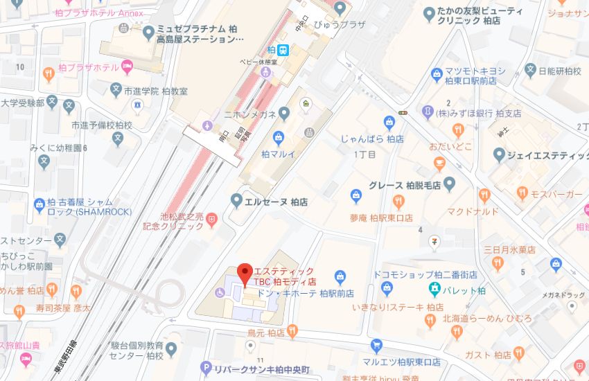 エステティックTBC柏モディ店地図