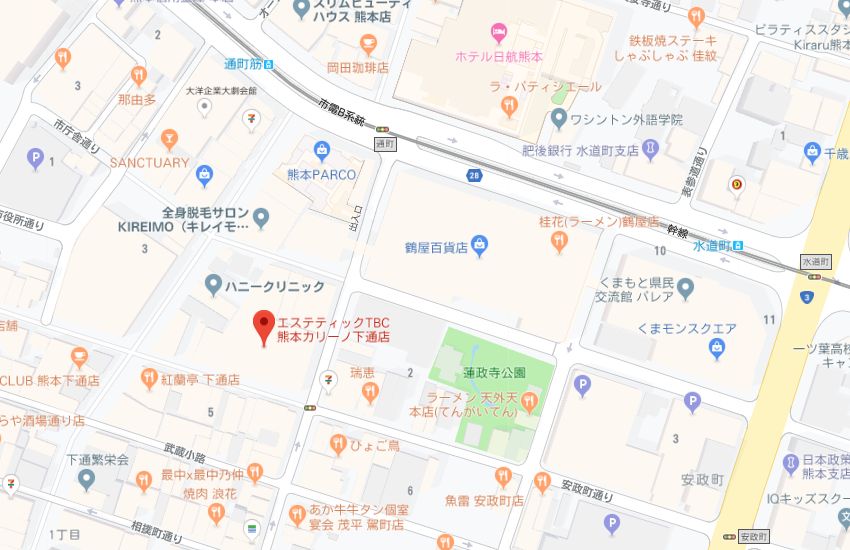 エステティックTBC熊本カリーノ下通店地図