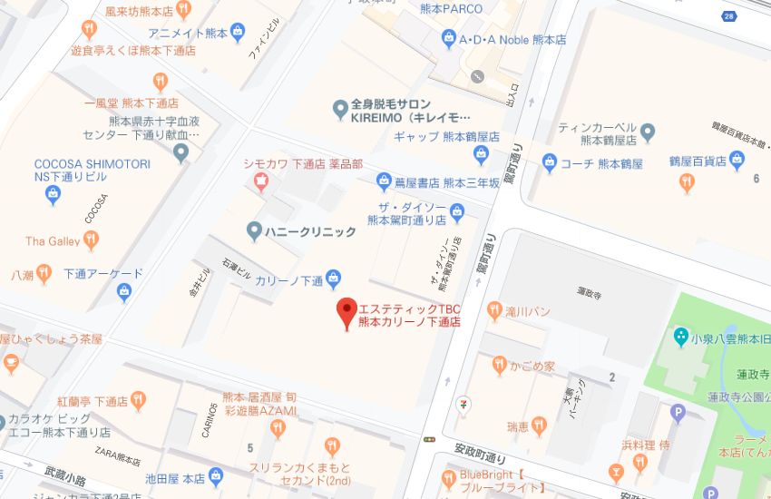 エステティックTBC熊本カリーノ下通店地図