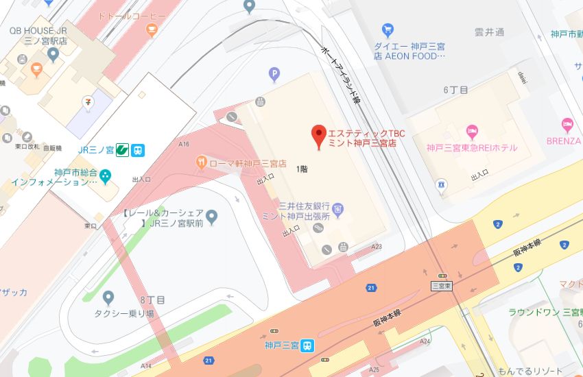エステティックTBCミント神戸三宮店地図