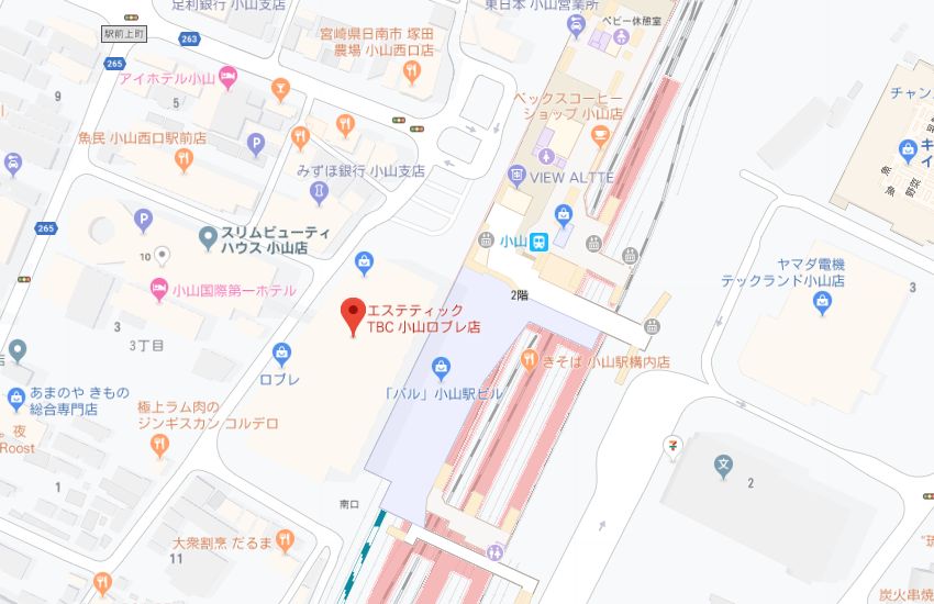 エステティックTBC小山ロブレ店地図