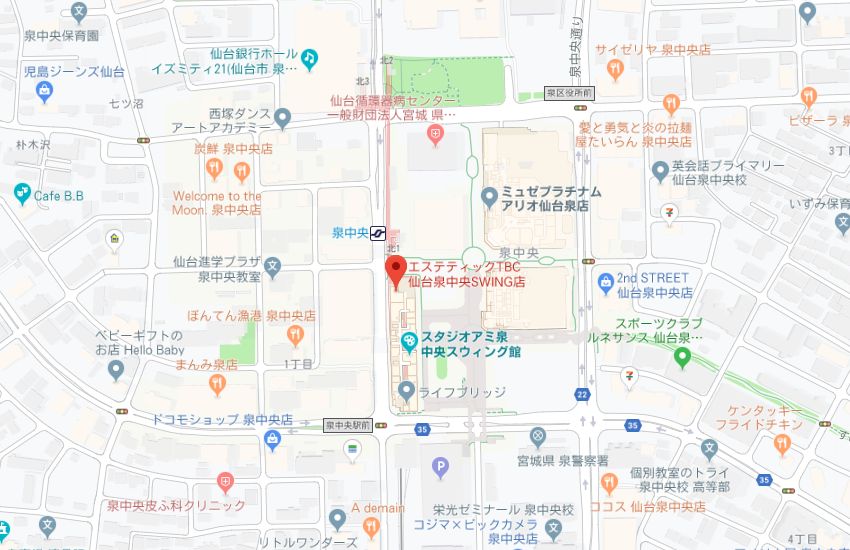 エステティックTBC仙台泉中央スウィング店地図