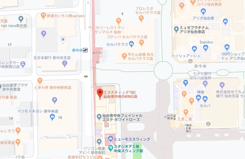 エステティックTBC仙台泉中央スウィング店地図