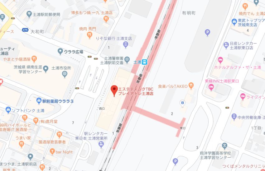 エステティックTBCプレイアトレ土浦店地図
