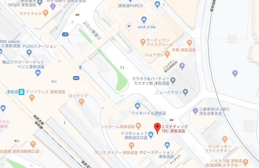 エステティックTBC津田沼店地図