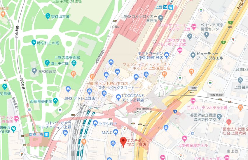 エステティックTBC上野店地図