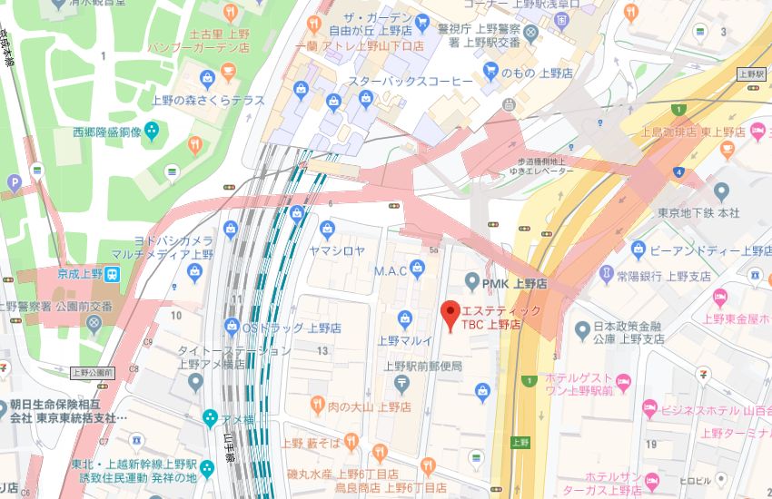 エステティックTBC上野店地図