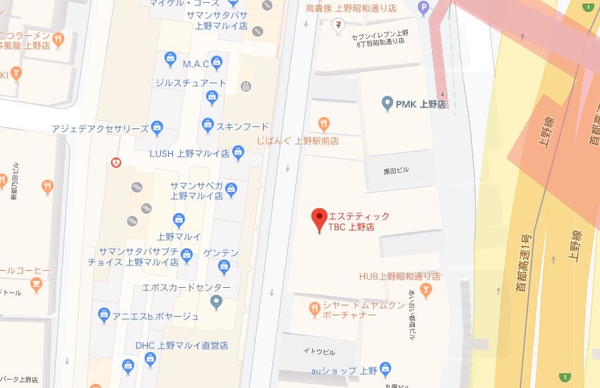 エステティックTBC上野店地図